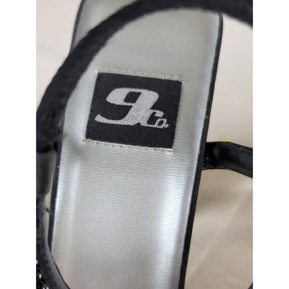 9&Co P-Shake Black Beaded Fringe Heels Square Toe Sandals Women’s Size 7M‎ - Picture 8 of 9